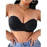 OYOANGLE Women's Plus Size Strapless Underwire Bra Comfort No Padding Tube Top Bras with Clear Strap