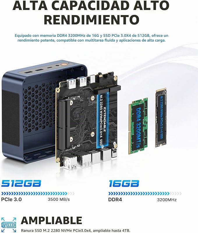 Mini PC E7 100U com Intel Core i3, 16GB DDR4 e 512GB PCIe 3.0