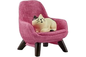 Refintural Miniature Cat Figurines with Small Sofa - Resin Mini Cat Figures, Kitten Miniature Desk Accessories - Perfect Cute Cat Gift for Cat Lovers (Pink Sofa)