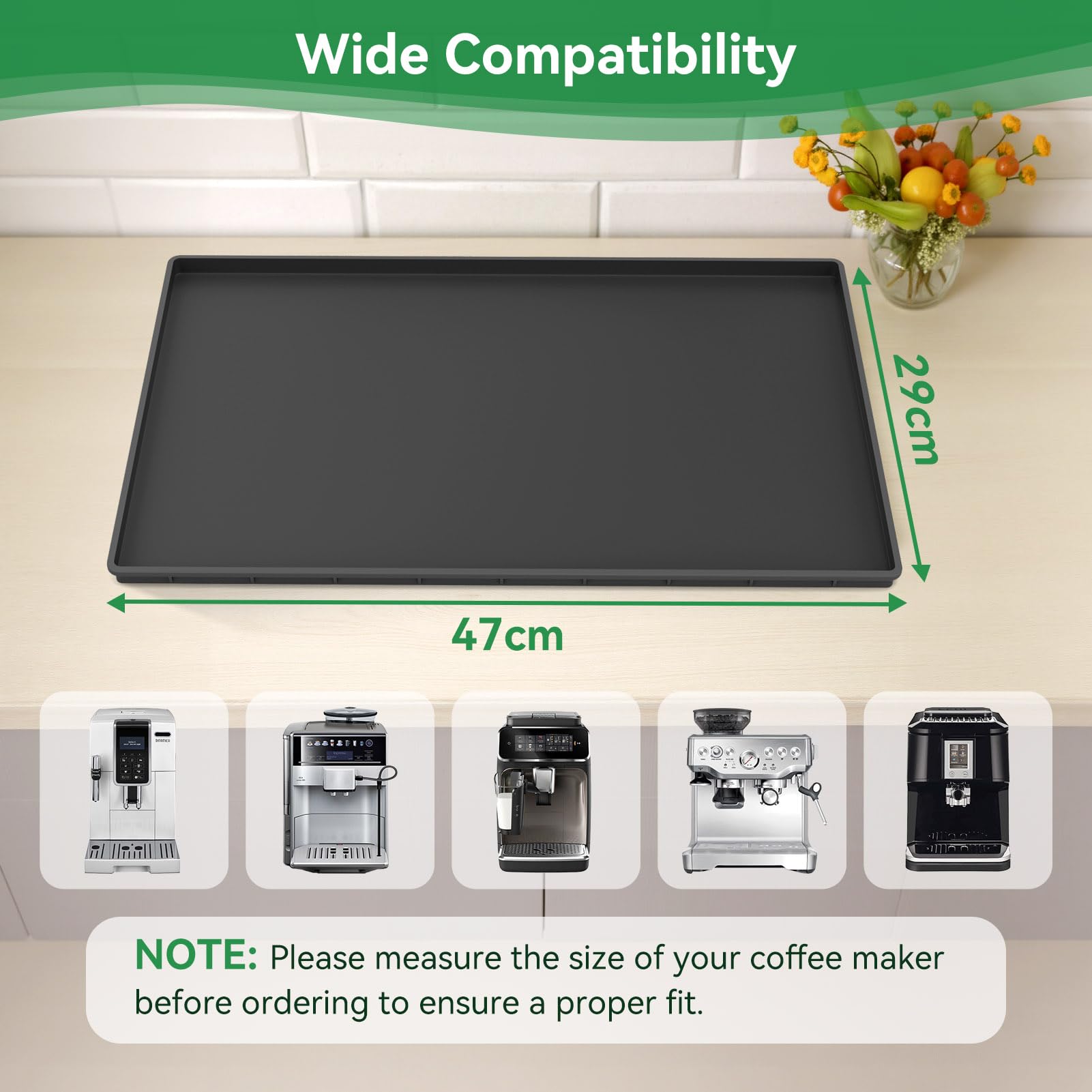 Inwee Unterlage Silikonmatte für Kaffeemaschinen, Anti-Rutsch Wasserdicht Silikonmatte für Kaffeevollautomat Barista Zubehör, kompatibel mit De'Longhi Magnifica, EQ.6 und LatteGo -47 x 29cm, Schwarz 7