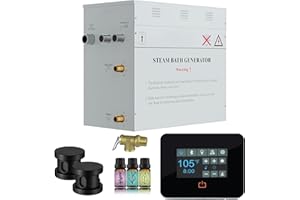 SaunaSpa Builders Series 10.5kW Steam Bath Generator with Quickstart Continuous Steam, Black Digital Touch Pad, Built-in Auto-Drain, and Aroma Steamhead in Matte Black