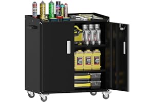 Washsemba Metal Garage Storage Cabinet with Wheels ，Lockable Rolling Tool Chest on Wheels, Utility Cabinet for Home, Office, Garage and Workshop(Black)