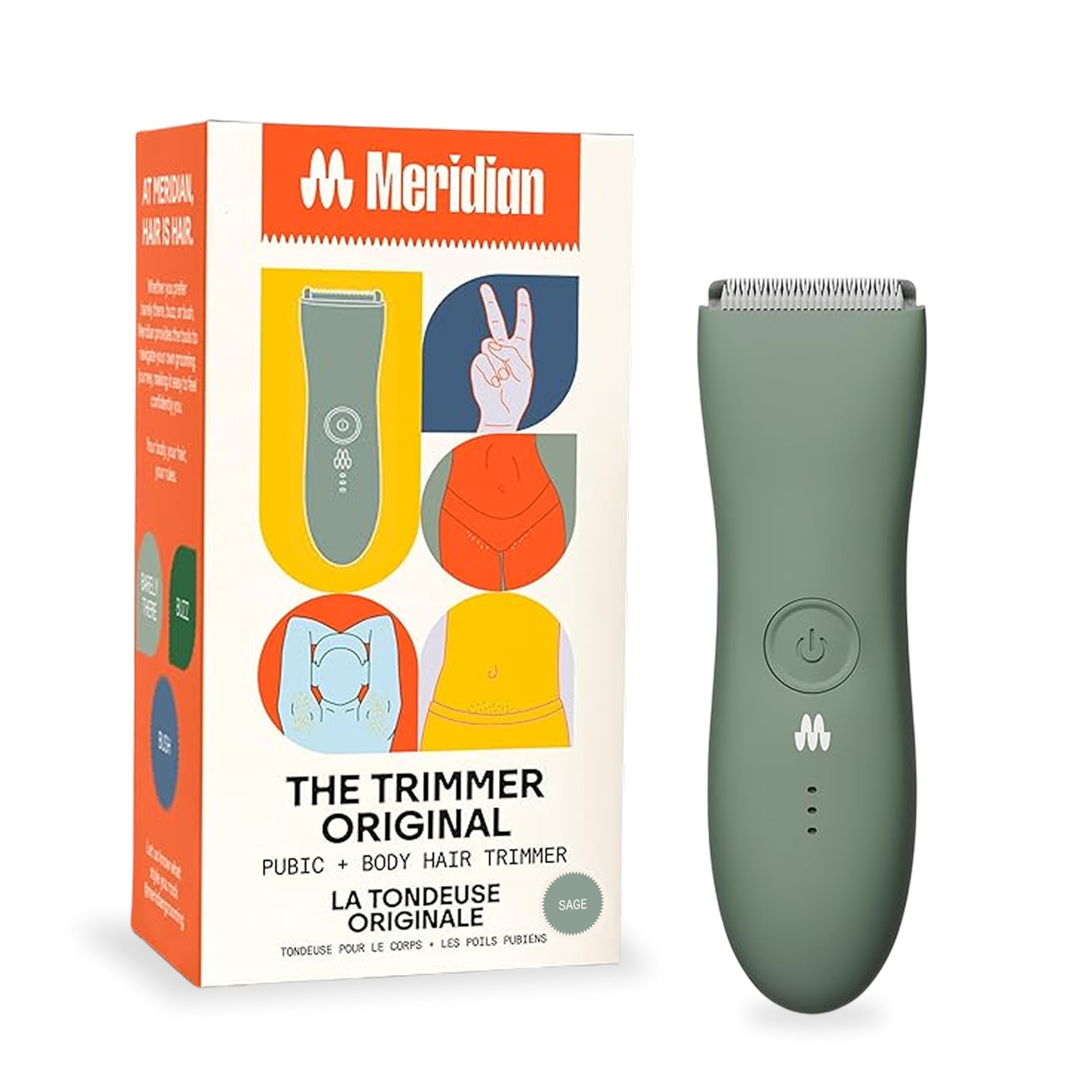 Meridian The Trimmer Original, Body Hair Trimmer for Men, Electric Shaver for Pubic Hair, Chest, Legs & Bikini, Waterproof & Rechargeable, Sage