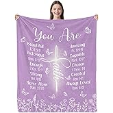Fiwbnasz Christian Gifts for Women, Purple Christian Blanket 50 x 60 Inch, Faith Religious Gifts for Women, Inspirational Throw Blanket, Baptism Gift for Girl