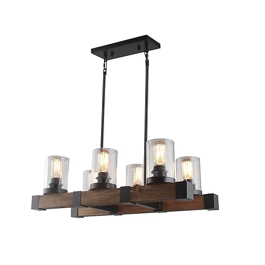 10 Lights Rectangular Pendant Lighting Chandeliers Kitchen Wood
