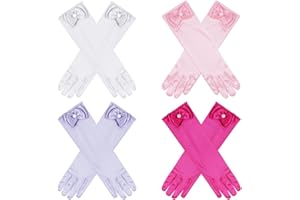 Yolyoo 4 Pairs Satin Princess Gloves,Pearl Long Stain Gloves for Wedding Birthday First Communion Theme Party and Banquet