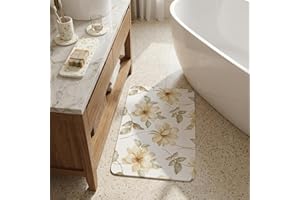 Diatomaceous Earth Bath Mat Set 4 Pcs, Vintage Floral Stone Mat, Super Absorbent Quick Dry Non Slip Diatomite Shower Mat with