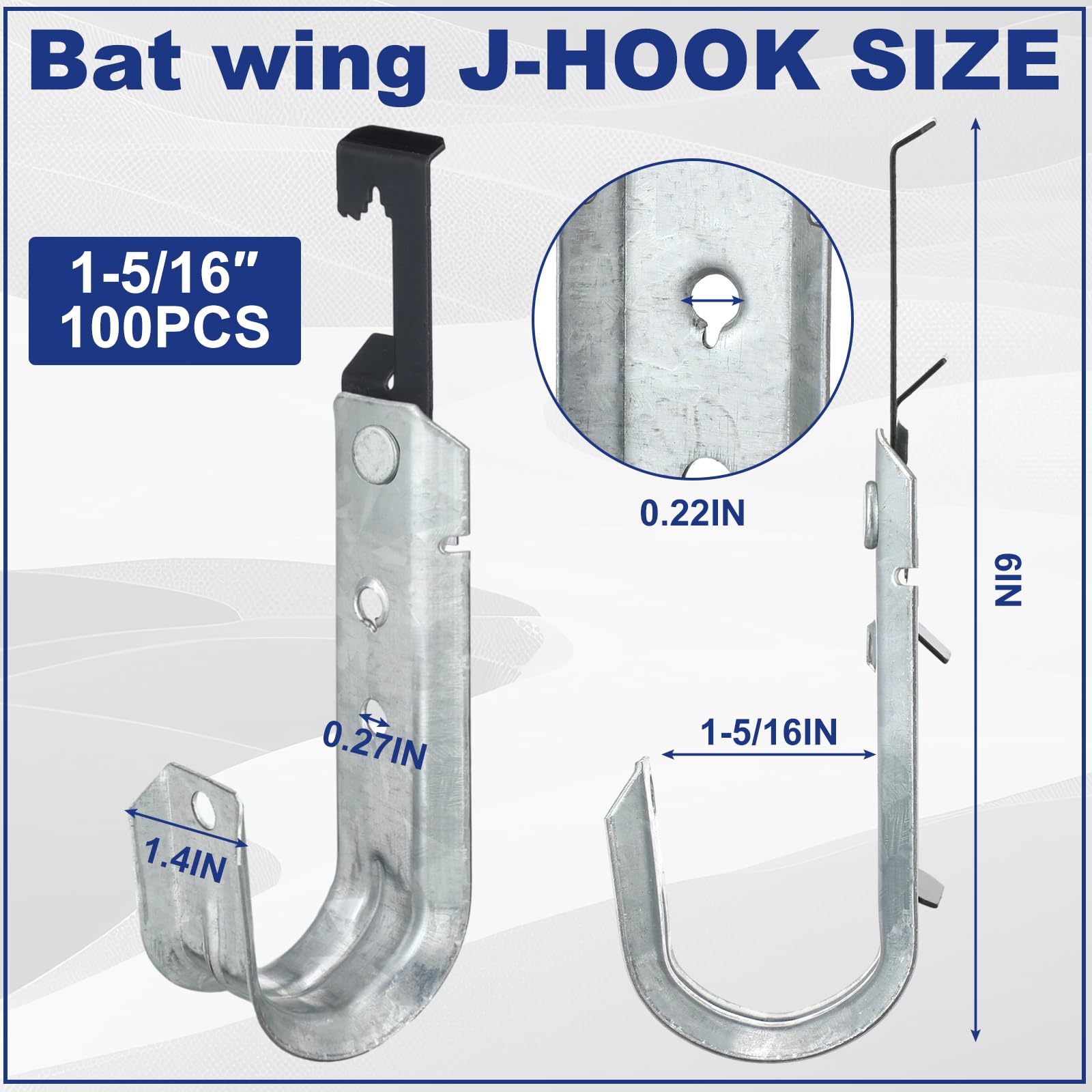 Condition photo showing New/Like New for zonon 100 pcs metal j hooks cable support j hook hangers with bat wing heavy duty g60 galvanized ste