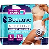 Because Adult Incontinence Underwear for Sensitive Skin - Women - Premium Overnight Disposable Briefs, Anti Odor - White, Large - Absorbs 6 Cups - 14 Count (Pack of 1)