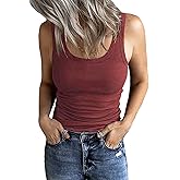 GEMBERA Women's Sleeveless Scoop Neck Ribbed Tank Tops Fitted Basic Cami Tee Shirts