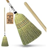 Peaceful Classics Corn Broom, Heavy Duty Indoor Outdoor, Amish Handmade | Natural Corn Fiber Bristles, Hardwood Handle, 4-Row Reinforced Stitching, Indoor and Outdoor use, Handmade in Lancaster, PA