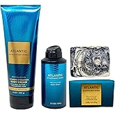Bath & Body Works Men's Collection Atlantic - Ultimate Hydration Body Cream - Body Spray And Shea Butter Cleansing Bar - with a Charcoal Scrub Bar Soap - Full size