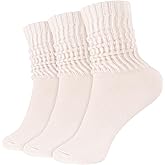 Women’s Scrunch Socks - Retro Solid Cotton Boot Calf Socks with Chunky Ribbed Cozy Slouchy Style