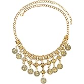 TACBSP Boho Coin Charm Necklace for Women Gold Pirate Necklace Layered Coin Beaded Pendant Necklaces Chunky Coins Tassel Ethnic Gypsy Costume Accessory