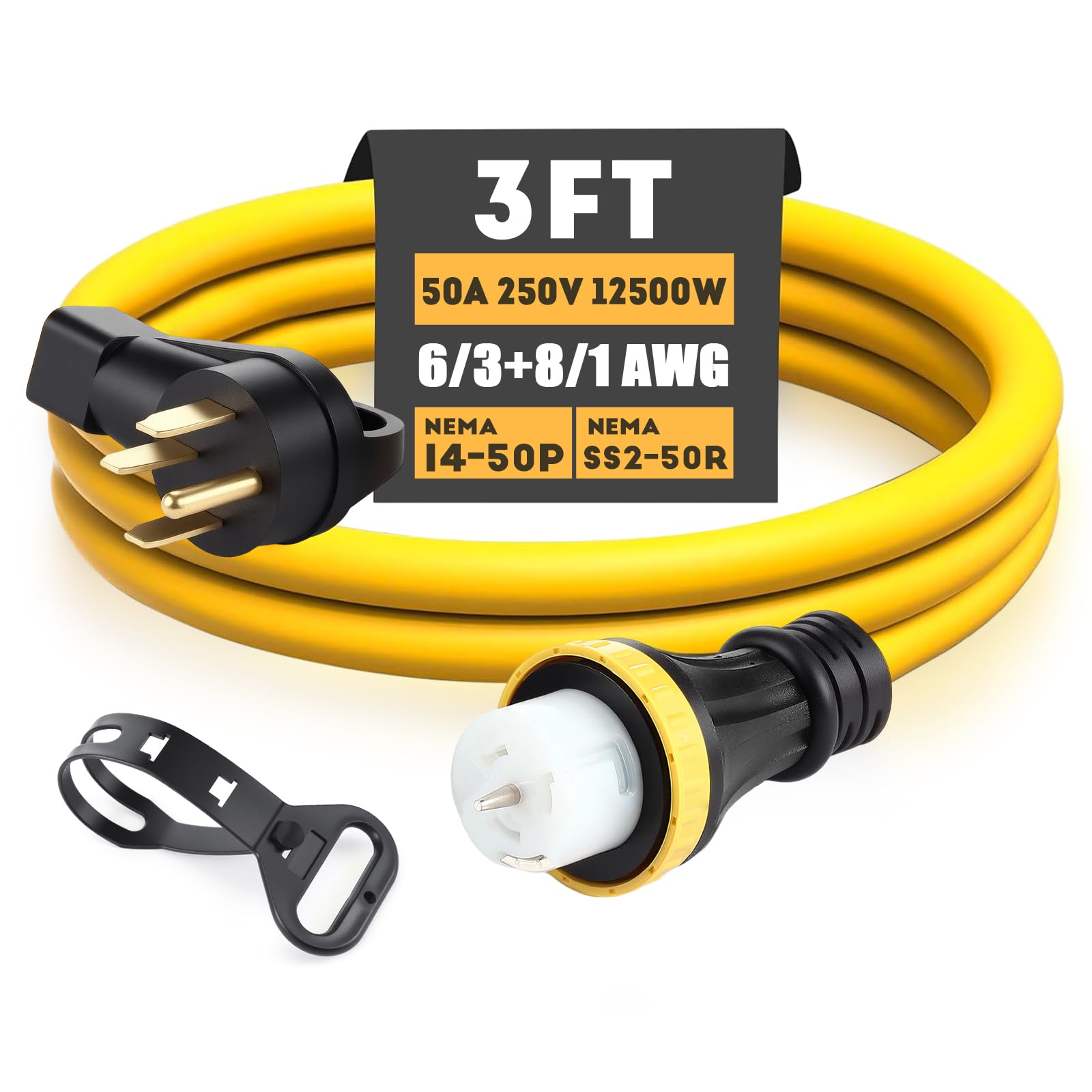 Photo 1 of Relaxweex 3ft 14-50P to SS2-50R Generator Cord 50 Amp RV Extension Cord with Twist Lock, 50 Amp 4 Prong Heavy Duty Generator Adapter Wire Suitable for RV Camper & Generator to House