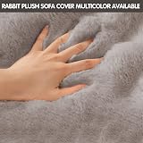 LINGKY Thick Rabbit Plush Sofa Cover, Non-Slip, Dark Gray, 70x70cm view 4