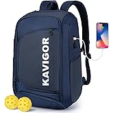 KAVIGOR Pickleball Bag, Large Pickleball Backpack Holds 4 to 6 Paddles, Shoes Compartment & Wet/Dry Pocket (9 Pockets), Charge Port