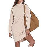 QIANZHIDU Women's Turtleneck Sweater Dress Knit Long Sleeve Pullover Sweater Mini Dress