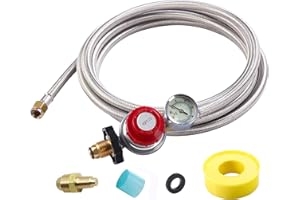 LONGADS 12FT High Pressure Propane Regulator with Hose, Adjustable 0-30 PSI Regulator with Gauge, Stainless Steel Braided Hose, Connect 5-100LB POL Propane Tank to Fire Pit Burner Heater Fryer Smoker Griddle
