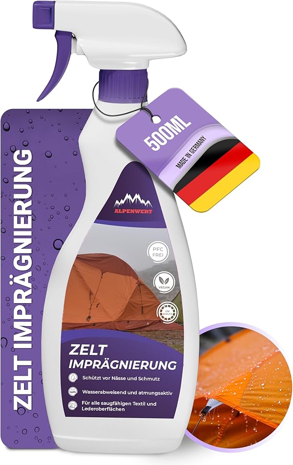 Alpenwert Zelt & Pavillion Imprägnierspray [LANGZEIT-ABPERL-Schutz] Made in Germany Imprägnierung für Zelte, Markisen, Sonnenschirm UVM.