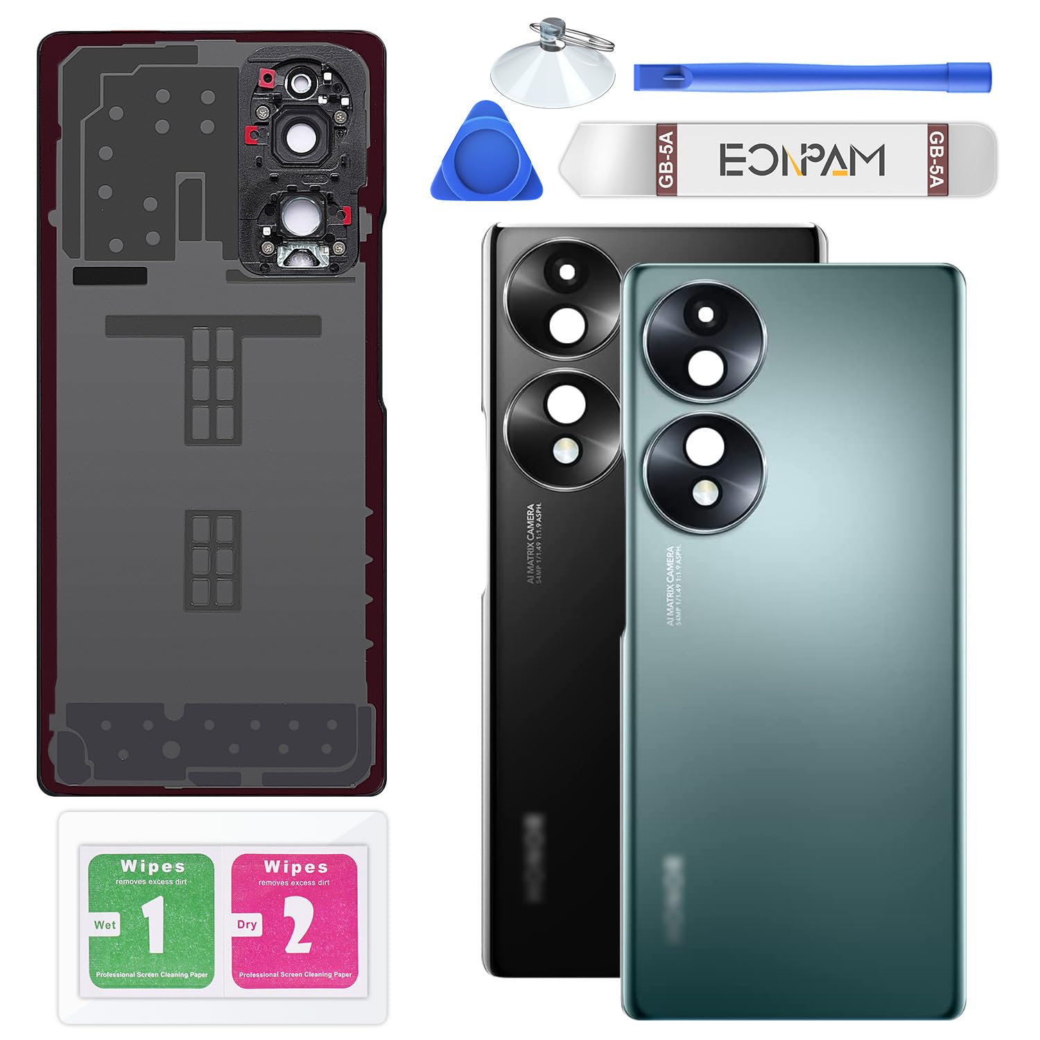 Eonpam Back Cover Glass for Honor 70 Rear Glass Replacement with Camera Lens + Repair Kit Genuine Rear Housing (Green)