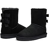 BlackTwig Women's Mid Calf Suede Winter Boots, Slip-On Snow Boots, Cozy Fur Lined, Back Bow Design