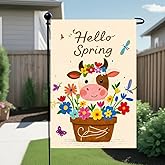BlissYard Hello Spring Garden Flag Double Sided 12x18 Inch Cute Cow Seasonal Welcome Small Flags For Outside Outdoor Decor Yard Farmhouse Holiday Spring Summer Decorations Yard Flags