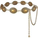 TRIWORKS Western Concho Belt for Women – Gold Chain Cowgirl Boho Belt for Dresses, Jeans & Country Concerts