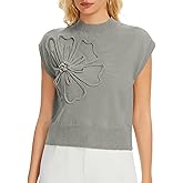 3D Floral Sleeveless Sweater Vest for Women, Spring Knit Tank Top Casual Pullover