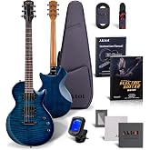 AKLOT LP Electric Guitar Kit, 40 inch 24 Fret, Coil-Split Humbucker Pickups, Modern Playability LP Stype Neck Solid Body Guitars, 18:1 Tuning Pegs,W/Gig Bag, Cable, Strap, Picks, Strings, Tuner, Book