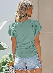 SHEWIN Summer Tops for Women Casual Short Ruffle