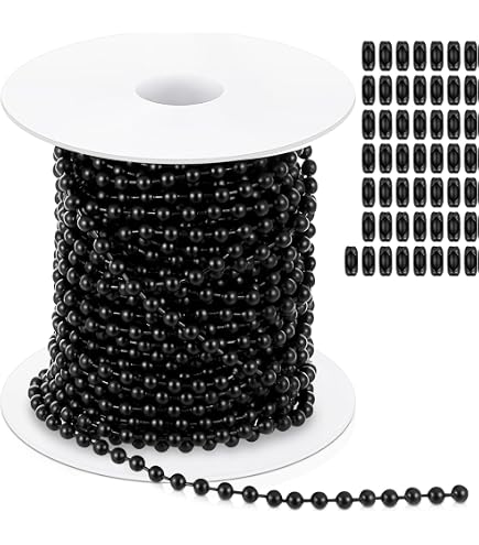 thumbnail image 2 of 20ft Black Plastic #10 Beaded Chain – 4 Connectors Included – For Roman Shades & Vertical Blinds 2 of 4