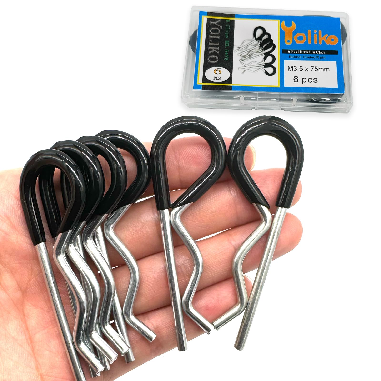 Photo 1 of 6 Pcs Heavy Duty Hitch Pins Clip R Clips Spring Retaining Wire Hair Pins Cotter Pin Strong Spring Rubber-Coated Grip R Clip for Trailer Tractors Mower Carts Truck Pin Clip M3.5x75mm Yoliko