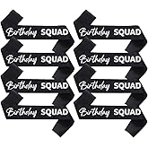Birthday Squad Sash Sets, 8 Pack Birthday Gift Sashes Set Women Sash Funny Party Favors Decorations for Sweet 16 18th 21st 25th 30th 40th 50th or Other Bday Black with Silver