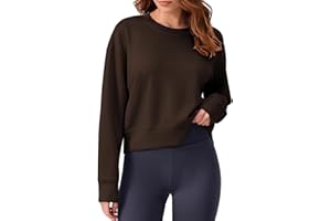 PINSPARK Soft Crewneck Cropped Sweatshirt for Women Long Sleeve Relaxed Lightweight Basic Crop Tops 2025