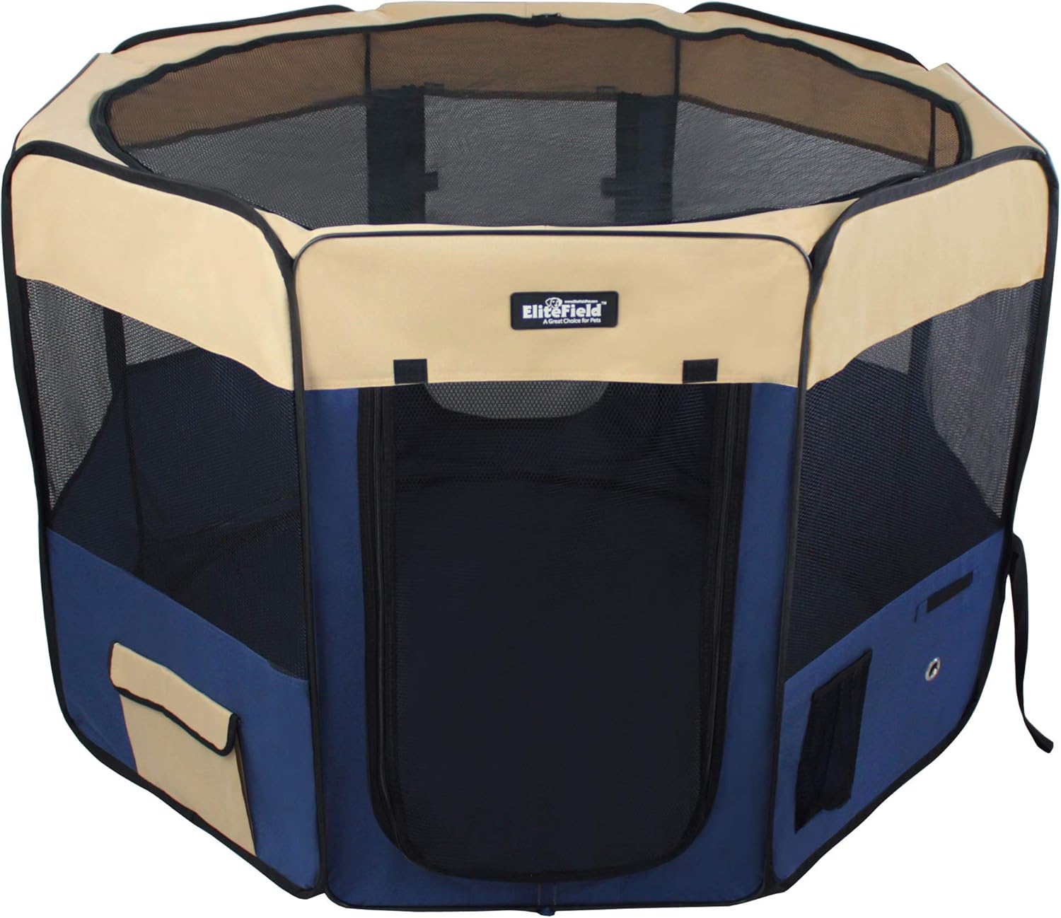 EliteField 2-Door Soft Pet Playpen, Exercise Pen, Multiple Sizes and Colors Available for Dogs, Cats and Other Pets (62" x 62" x 24"H, Beige+Navy Blue) : Pet Supplies
