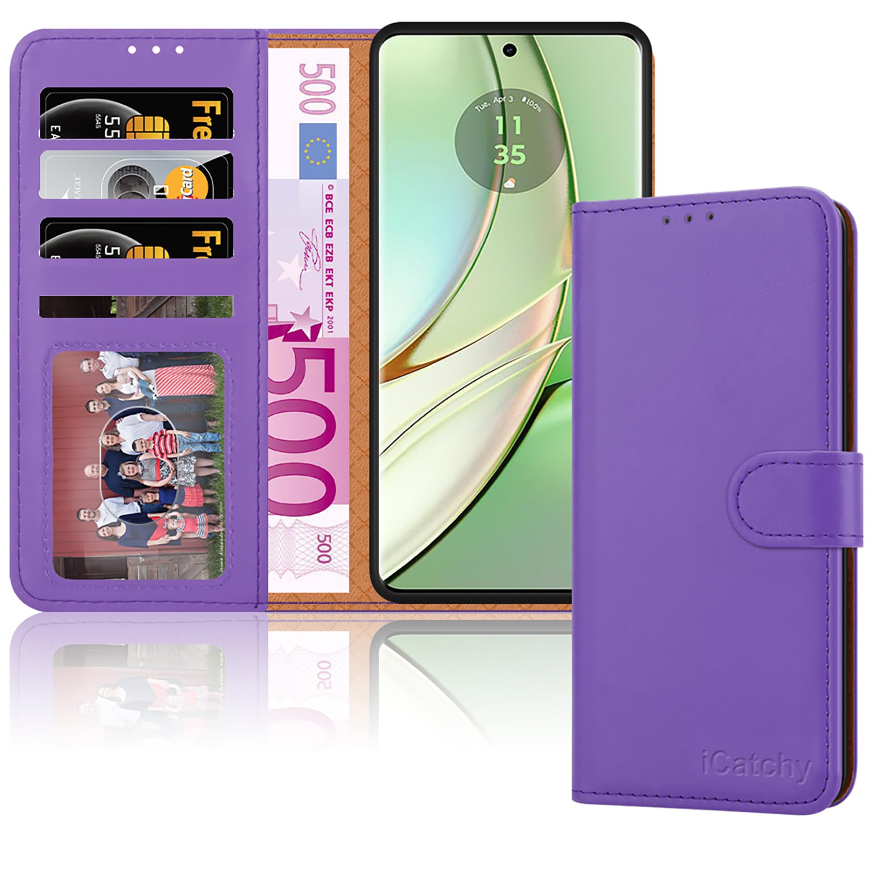 iCatchy for Motorola Edge 40 Case Leather Folio Wallet Book [RFID Blocking] Magnetic Closure [Kickstand With 4 Card Slots] Full Protection Cover (Lilac)