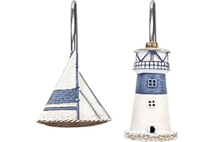 Sunlit Nautical Shower Curtain Hooks, Home Decorative Coastal Shower Curtain Rings for Bathroom, Resin, Ocean Shower Curtain 