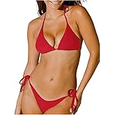 MakeMeChic Women's Bikini Sets Floral Print Halter Tie Back Triangle String Swimsuit