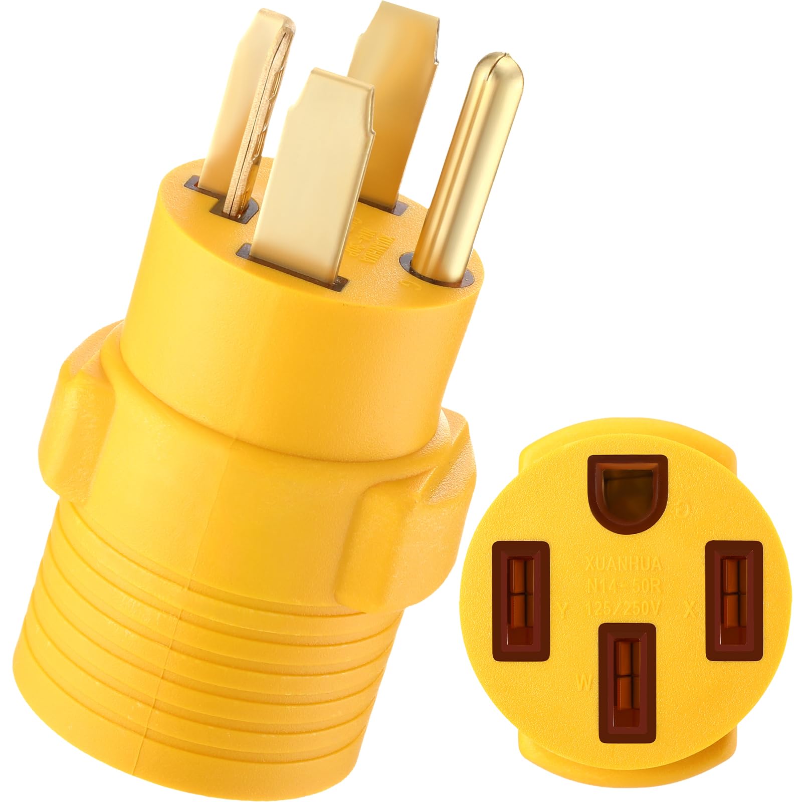 Photo 1 of Kanayu 4 Prong 30 Amp Dryer to 50 Amp EV Charger, Compatible with NEMA 14-30P to 14-50R Adapter Compatible with Tesla, for Level 2 EV Charging, Generator Dryer Power Cord Adapter, ETL Listed (Yellow)