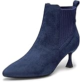 youngshow Womens Ankle Boots Pointed Toe Kitten Heels Booties Winter Knit Low Heel Dressy Booties
