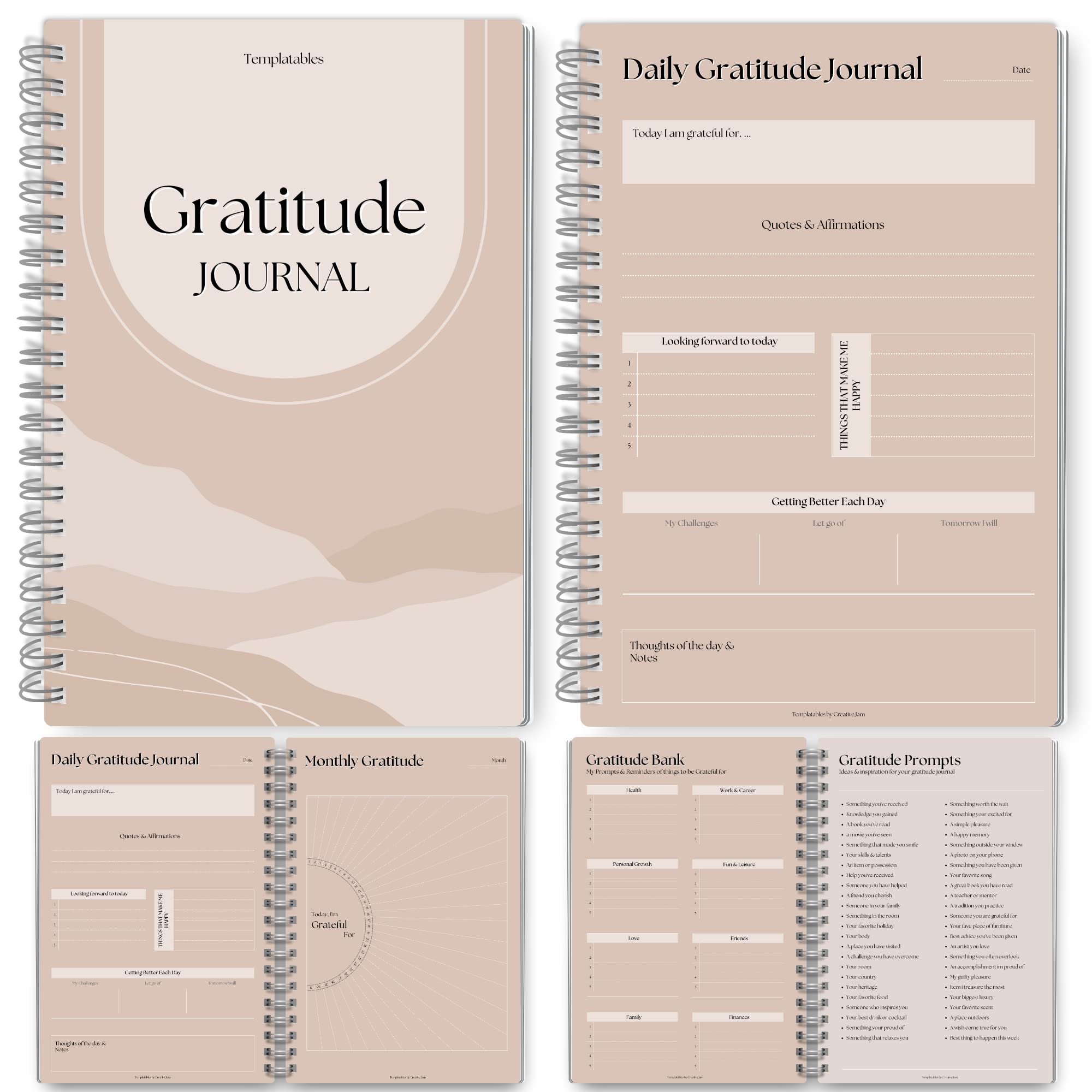 Gratitude & Mindfulness Journal - 90 Day Template, Self Care Planner, Positivity Diary, Daily Gratitude Jar, Wellness, Manifestation | A5 (Lux) — image 1