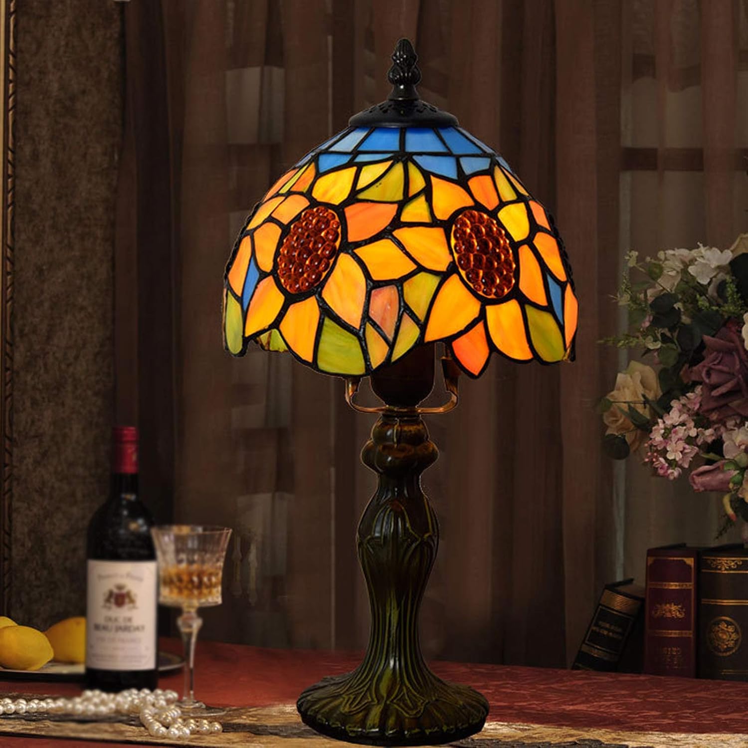 14 Inch Baroque Minimalist Tiffany Table Lamp, Stained Glass Desk Lamps
