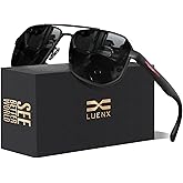 LUENX Aviator Sunglasses for Men Square Polarized Polygon Lens - UV 400 Protection with Accessories 61MM Driving Outdoor