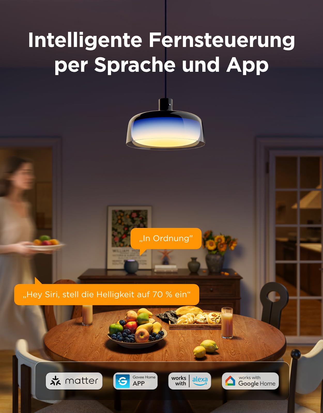 Govee Pendelleuchte, Smart RGBIC und Weißlicht-Hängelampe Esstisch, Drei Lichtringe Segmentierungskontrolle Pendant Light, Dimmable Esszimmerlampe Funktioniert mit Matter für Küche Esstisch 4