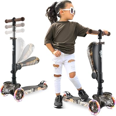 Hurtle Tri Scooter 3 Wheeled Kids Stand Sit Folding Adjustable LED Lights