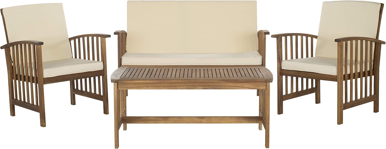 Safavieh Outdoor Collection Rocking 4 Piece Patio Set, Teak and Beige: Furniture & Decor