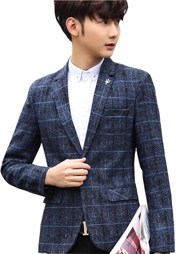 Amazon テーラードジャケット スリム メンズ ジャケット ビジネス パーティ 結婚式 メンズファッション カジュアル チェック柄 Vネック スーツジャケット リクルートスーツコート 男性用 フォーマル 卒業式 面接 入学式 結婚式 発表会 メンズ 通販