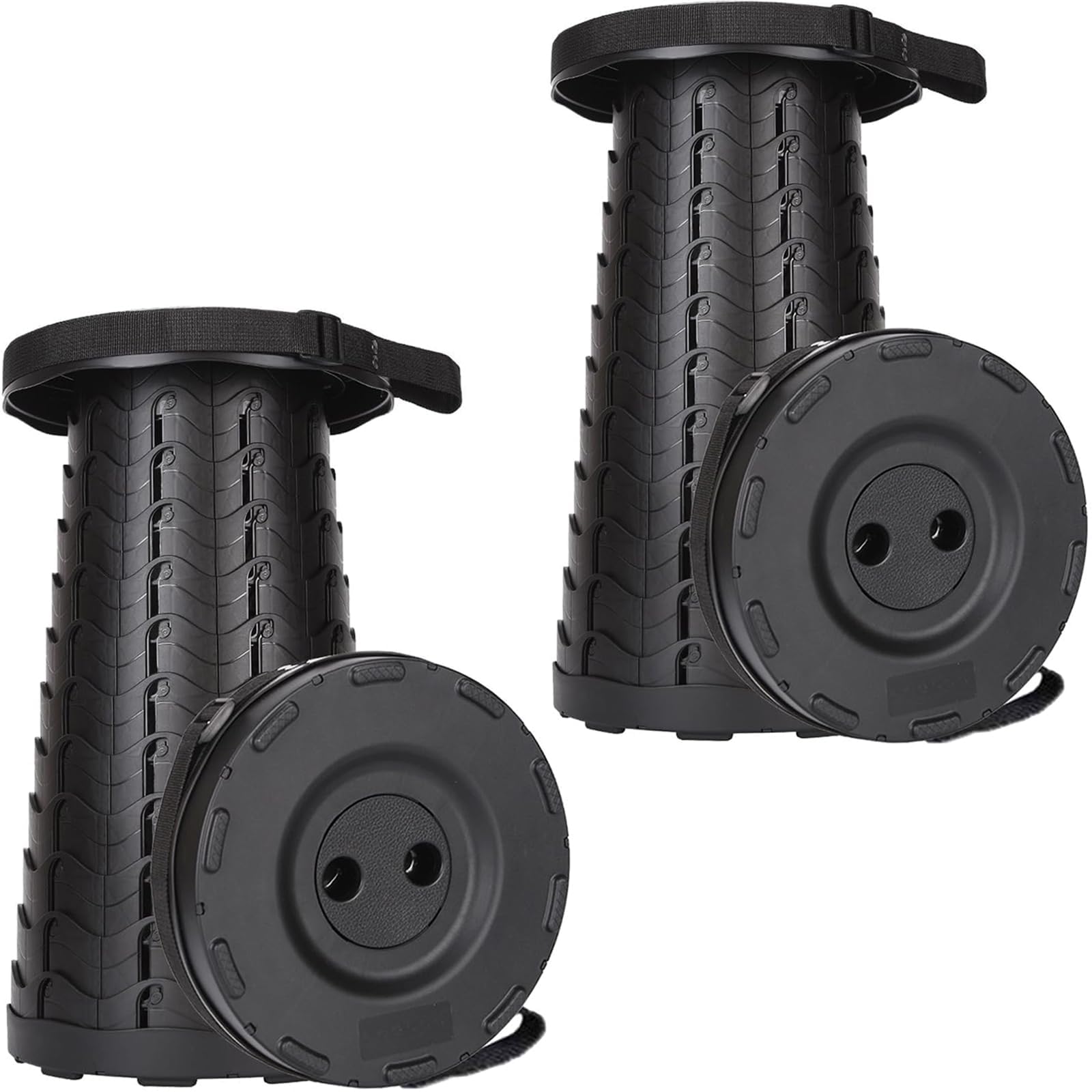 2-Pack Collapsible Stool, 400lbs Max Weight, Lightweight But Sturdy, Portable Retractable Folding Telescoping Foldable Camping Stool for Adults Outdoor Fishing Hiking BBQ (2, Black) Image