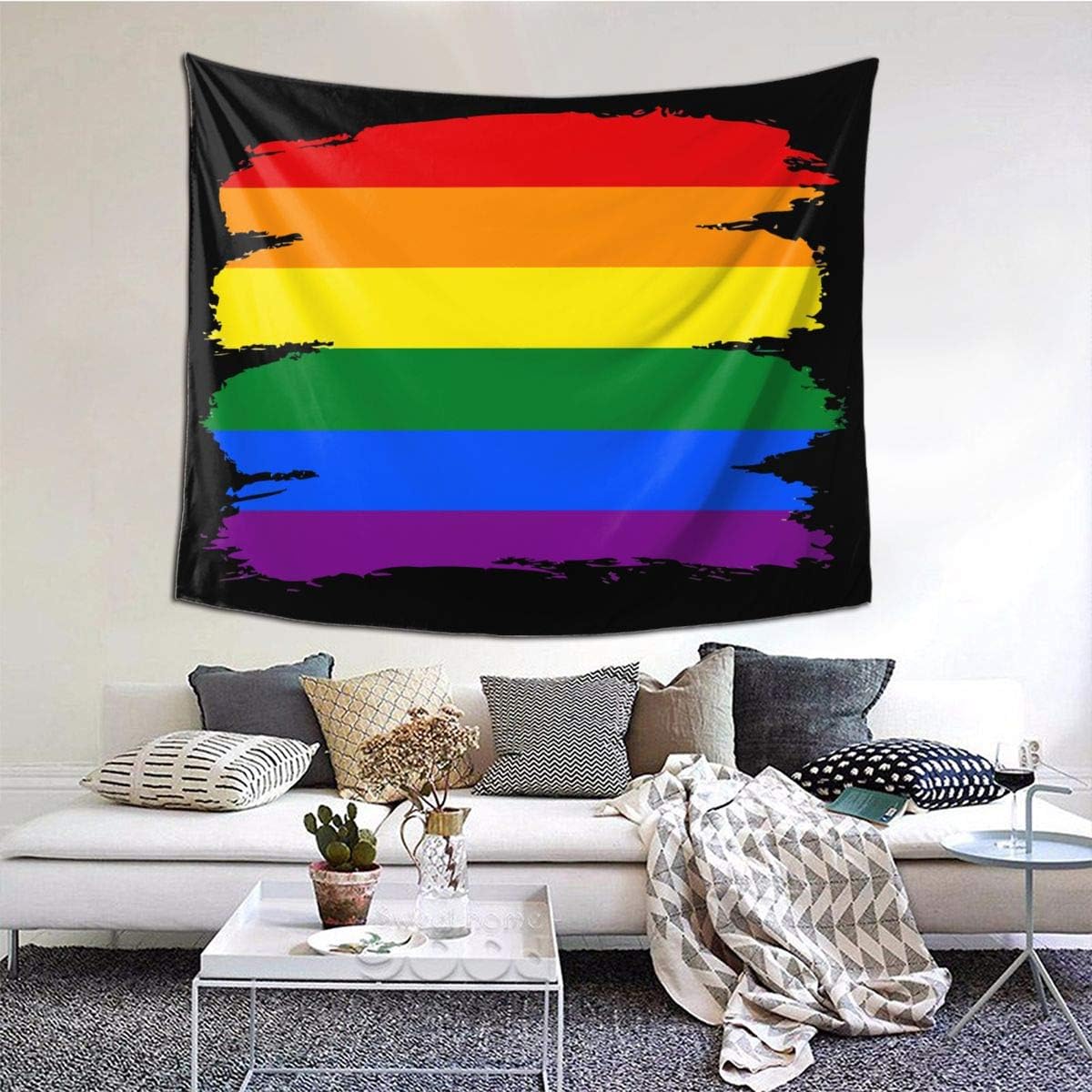 Mooneyenton LGBT Gay Pride Flag Tapestries Wall Tapestry Wall Hanging Dorm Decor for Living Room Bedroom (60 x 51 inches)